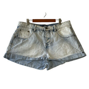 Rip Curl Denim Shorts Womens Size 30 Blue Roll Cuff Button Fly Surf Beach